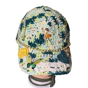 New Baseball Cap cotton twill adjustable with crochet topper and embellishments